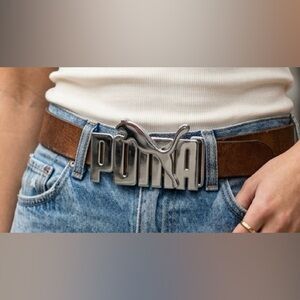 Puma Vintage Silver Chrome Belt Buckle Y2K 2000s BIG LOGO Sportswear Size 4”